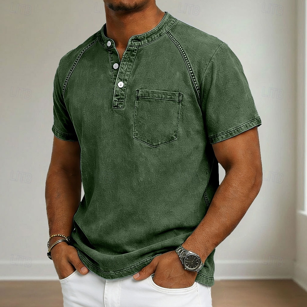 Ανδρικά Μπλουζάκι Πουκάμισο Henley Πουκάμισο 100% Cotton Acid Wash Μπλουζάκι μπλουζάκι Κοντομάνικο Χένλι Φθινόπωρο & Χειμώνας Καλοκαίρι Άνοιξη Σκέτο Βίντατζ Κομψό στυλ street Καθημερινό 2026 - $21.99 –P9