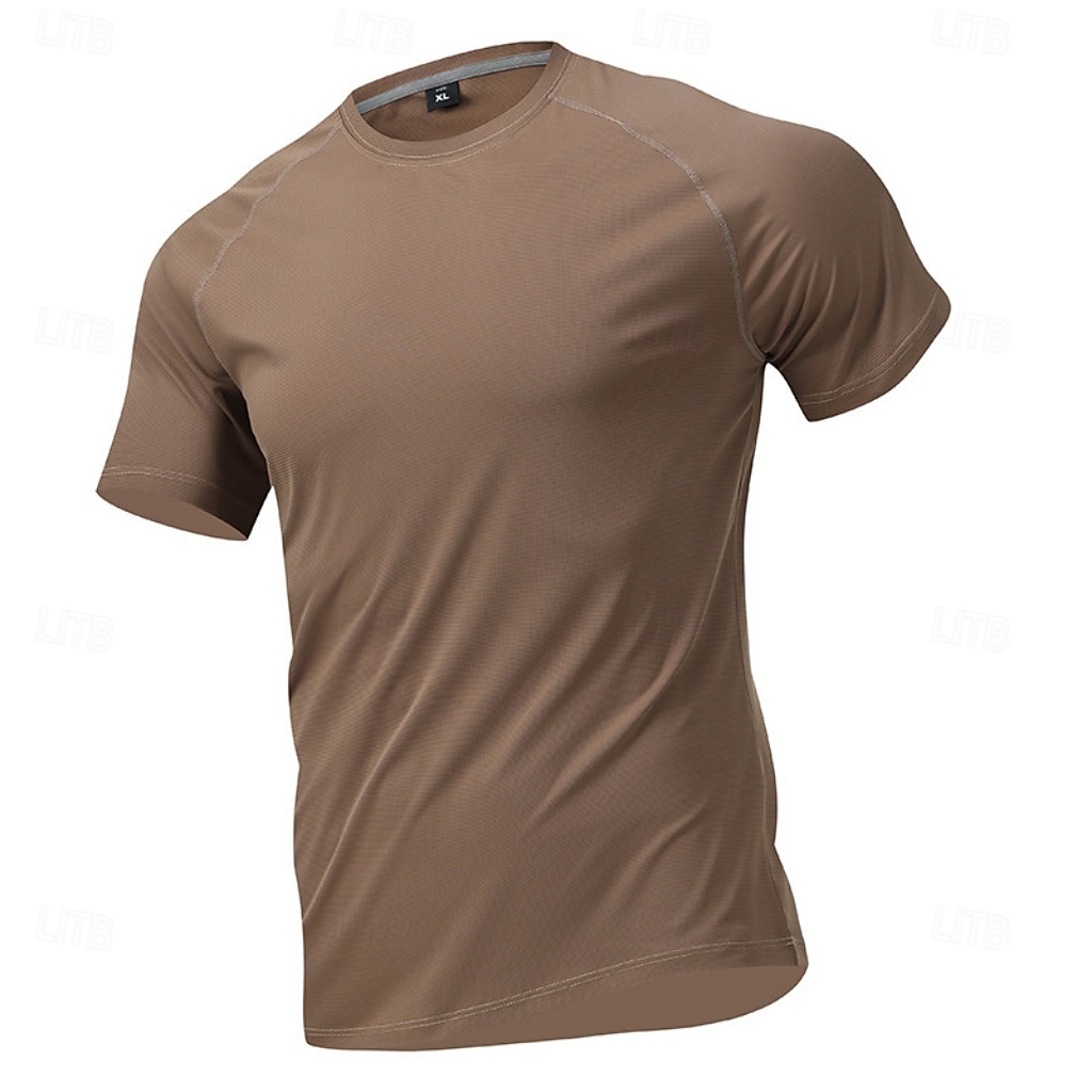 Hombre Camiseta Camisa manga corta Camiseta superior Manga Corta Cuello Barco Verano Primavera Color sólido Ropa de calle Elegante Básico Secado rápido Delgado Diario Exterior Vacaciones Café 2026 - $21.99 –P12