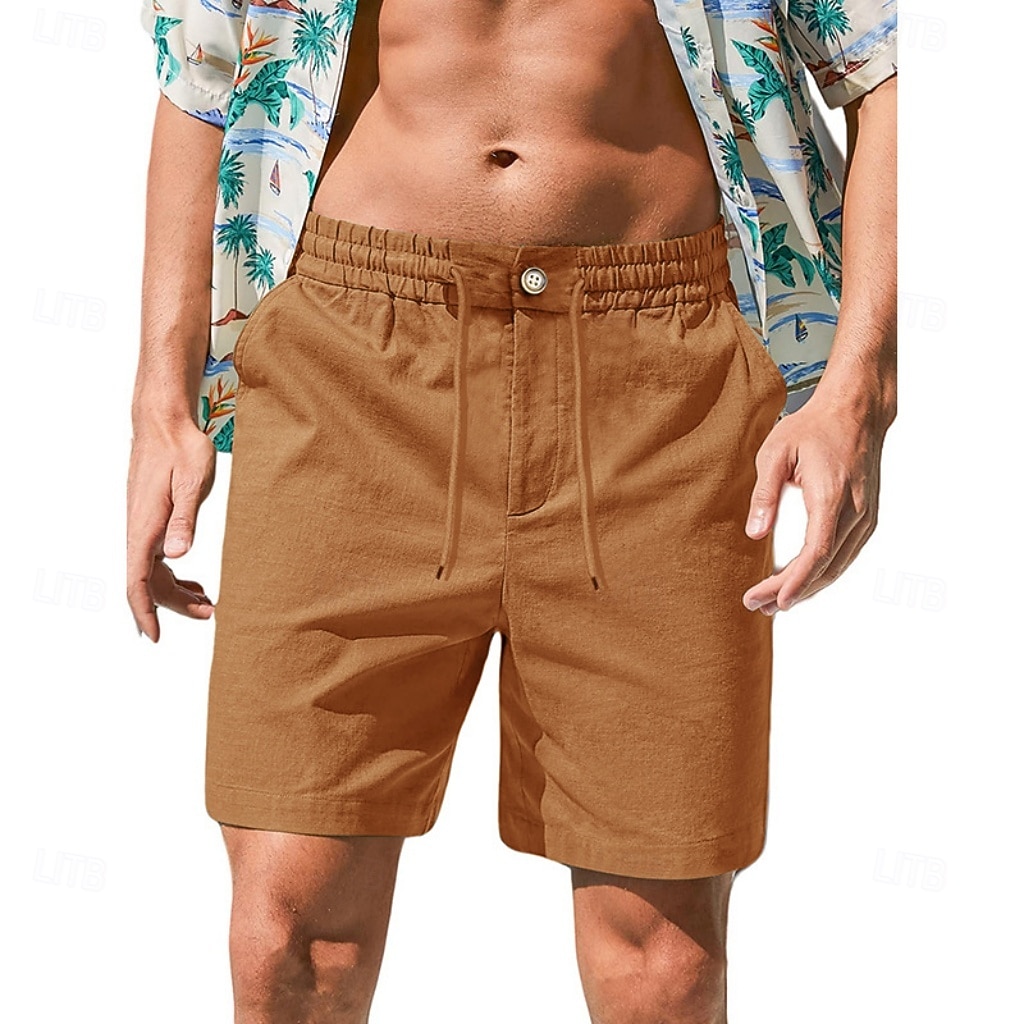 Men's Shorts Linen Shorts Summer Shorts Beach Shorts Drawstring Elastic Waist Plain Comfort Breathable Short Daily Outdoor Beach Vacation Fashion Blue Black Inelastic 2026 - $29.99 –P16
