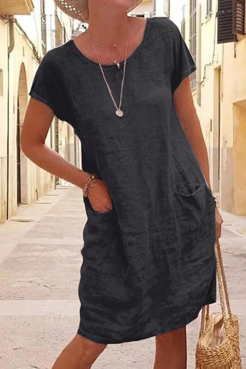 Women's Mini Dress Linen-feel Dresses Casual Dress T Shirt Dress Tee Dress Fashion Modern Daily Vacation Going out Loose Fit Plain Short Sleeve Crew Neck Black Khaki Gray Light Blue Summer Spring Fall 2026 - $21.99 –P5