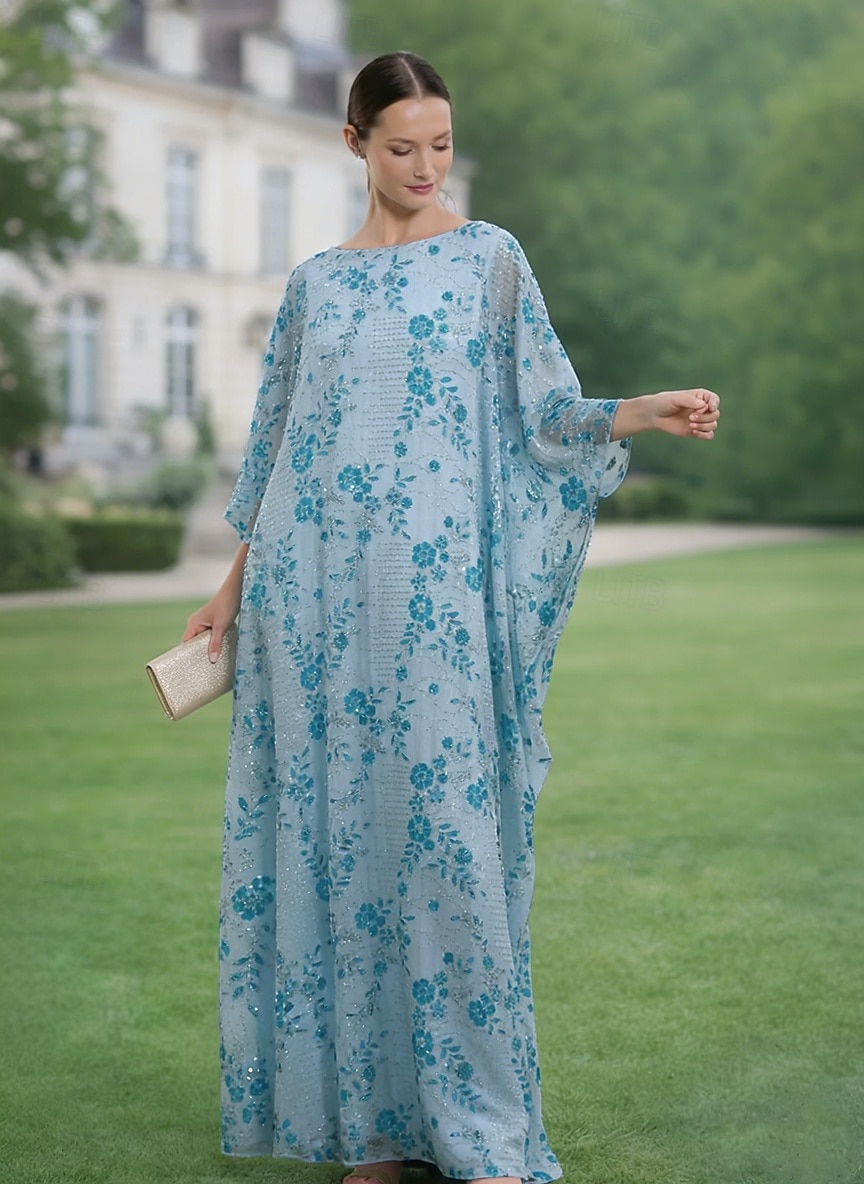 Linea ad A Abito Lunghezza al pavimento Abito da invitata a nozze Abito Formale Abito da sera Abito da cerimonia per signora Mezza Manica Scollo a Barca Elegante Semplice Abbellito Formale Chiffon del 2026 a $182.99 –P1