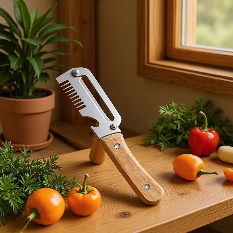 Pelador de verduras con mango de madera y abridor de botellas, pelador de verduras multifuncional para la cocina, utensilio de cocina para pelar frutas, calabazas, patatas, zanahorias y otras 2026 - $6.49 –P2