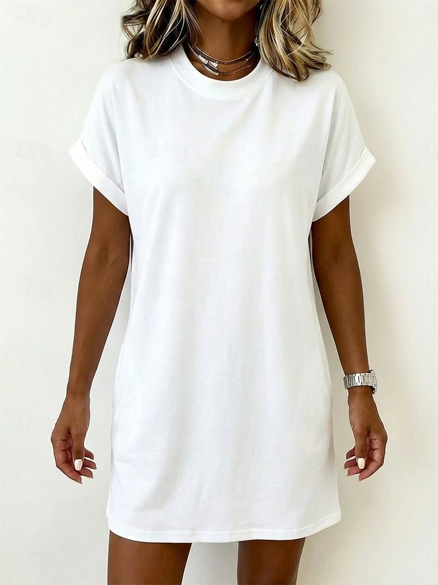 Dames Mini-jurk T shirt jurk Basic Klassiek Dagelijks Weekend Ruim Passend Effen Korte mouw Strakke ronde hals Zwart Wit Blozend Roze Leger Groen Zomer Lente 2026 - $9.49 –P2