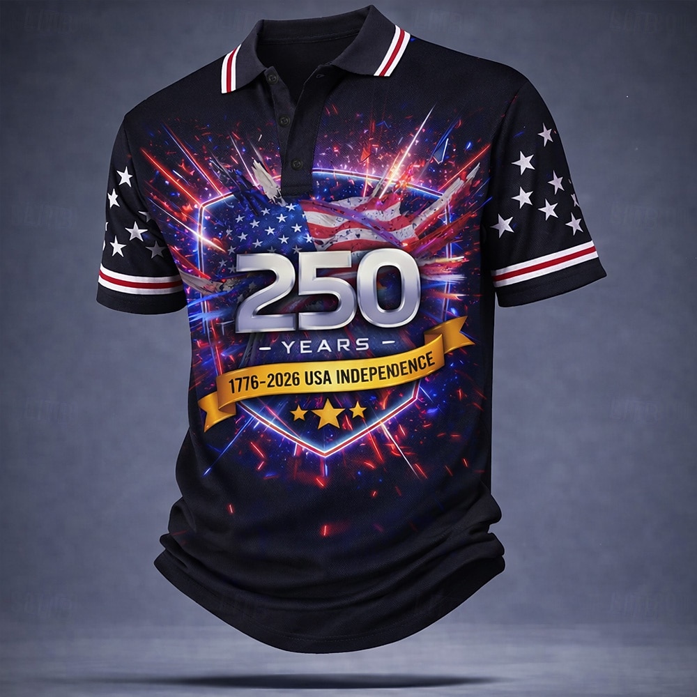 4 luglio 2026 250° Per uomo Bandiera Americana Polo Manica Corta Magliette polo Camicie con Colletto Casual All'aperto Athleisure Bottoni Primavera & Estate Blu Rosso Grigio del 2026 a $22.99 –P2