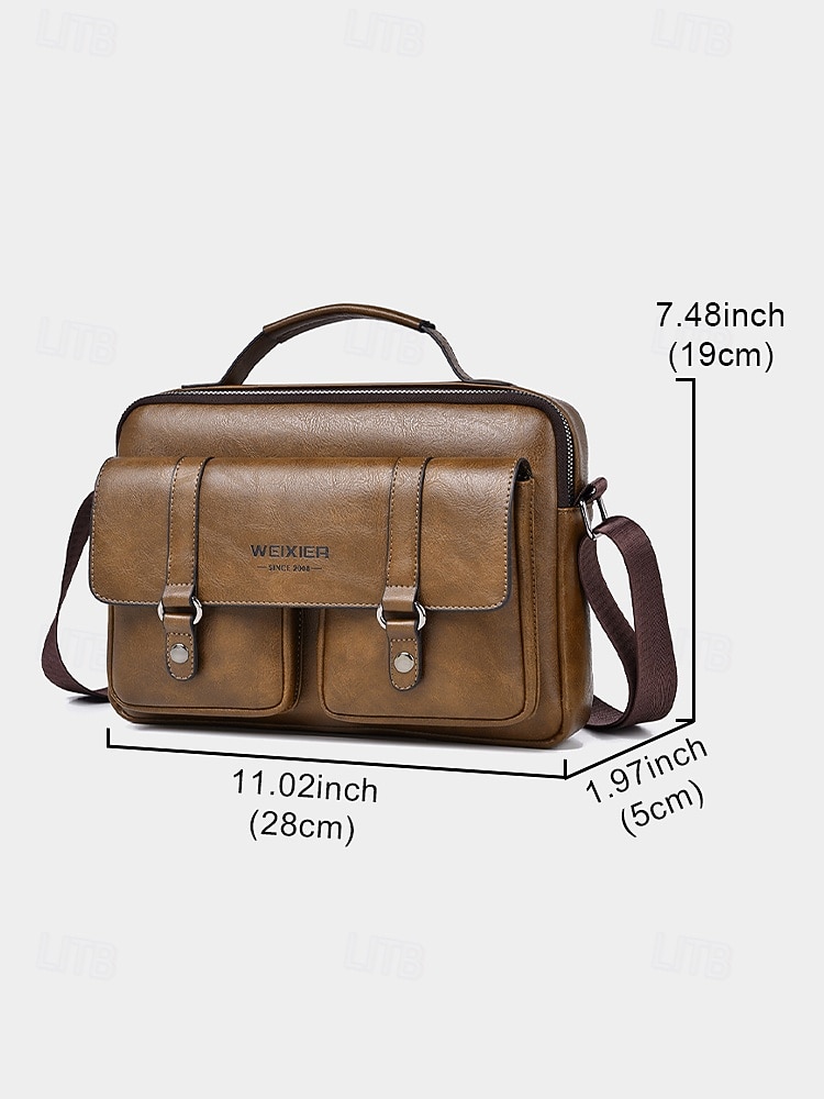 Heren messengerbag van imitatieleer, aktetas met meerdere compartimenten en grote capaciteit, met verstelbare schouderriem, stijlvolle casual en zakelijke reistas voor dagelijks woon-werkverkeer en werk 2026 - $19.99 –P13