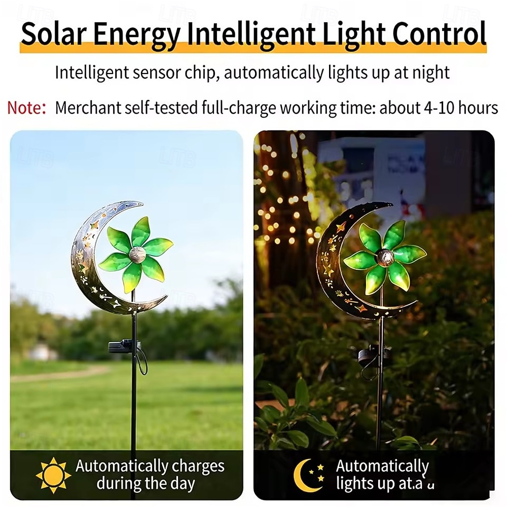 Solar Moon Wind Spinner Metal Garden Stakes Outdoor Decor Yard Spinners Pinwheels Waterproof Landscape Path Lighting Ornament 1pc 2026 - $35.99 –P4