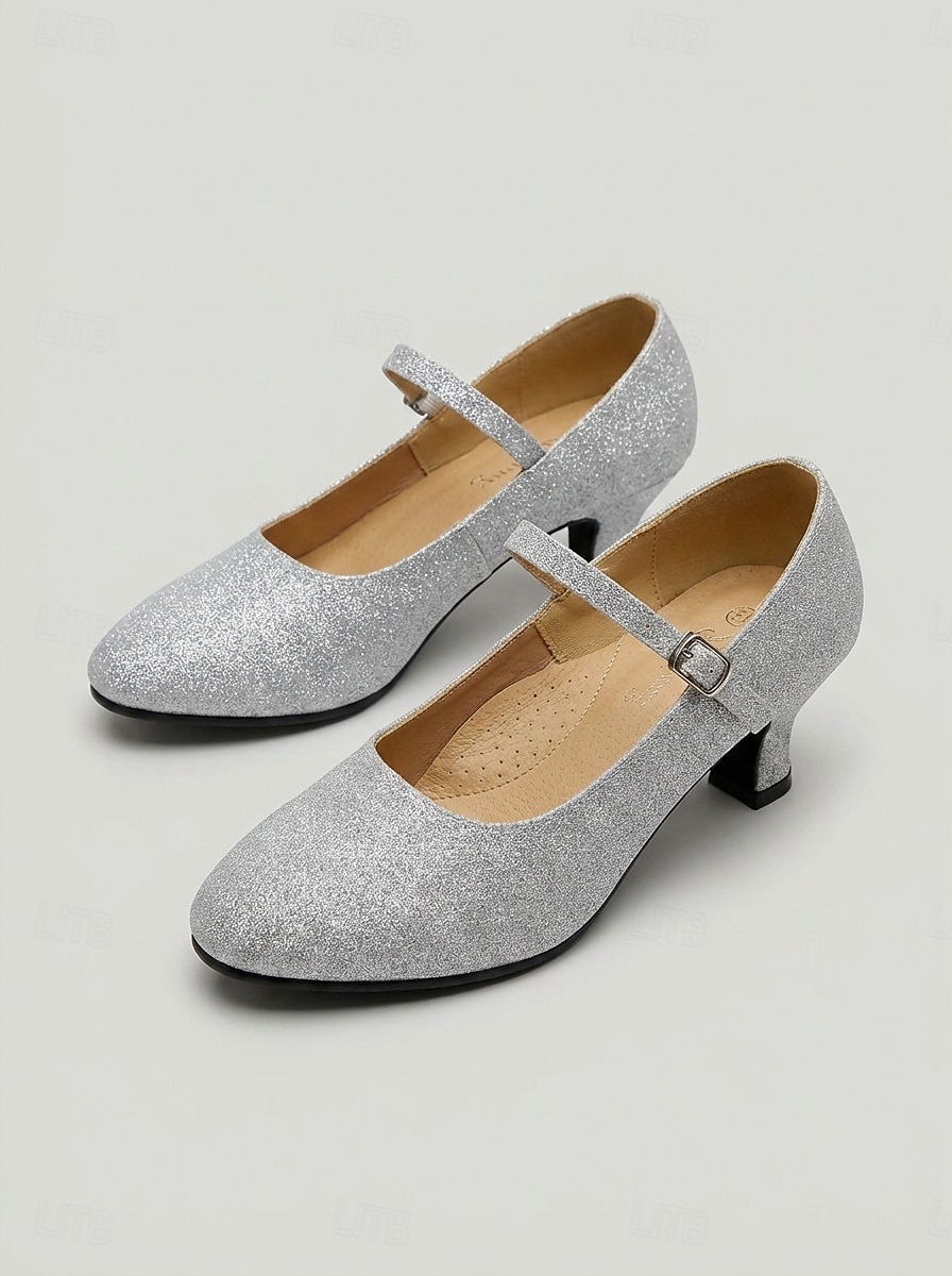 Women's Silver Glitter Ballroom Dance Shoes – Classic Mary Jane Standard Dance Heels 2026 - $32.99 –P4
