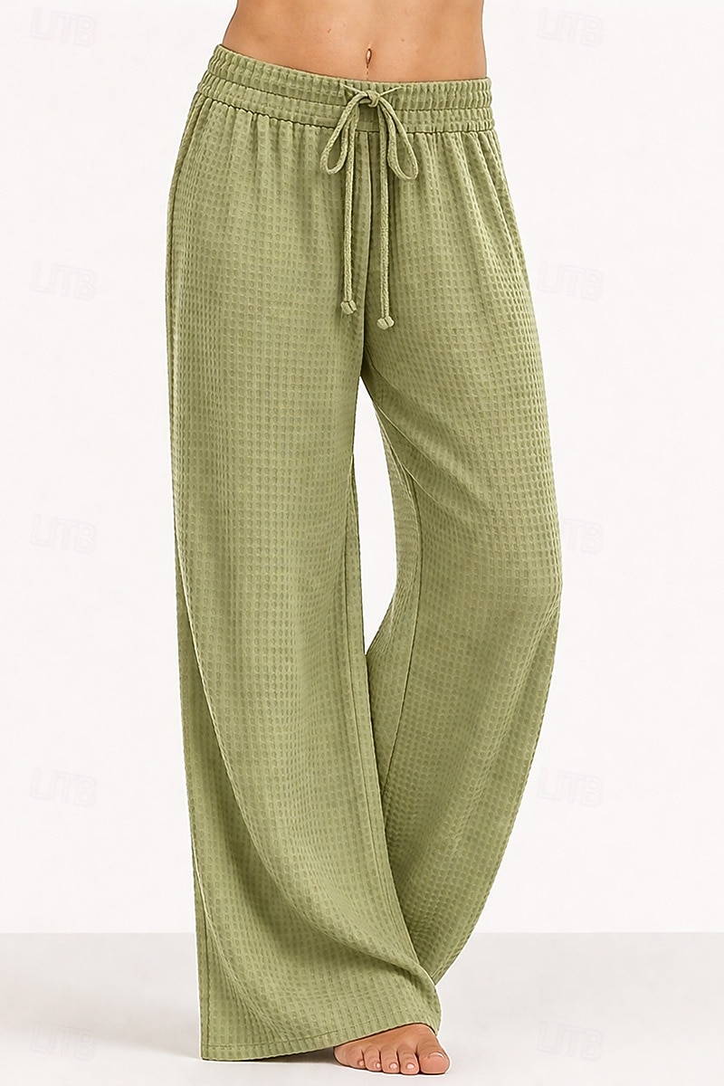 Per donna Nido d'ape Gamba larga Pantaloni Pantaloni Palazzo Vacanza Moda Streetwear Lunghezza intera Vita Alta Semplice Elastico in vita Comodità Traspirabilità Confortevole Inelastico Quotidiano del 2026 a $26.99 –P5