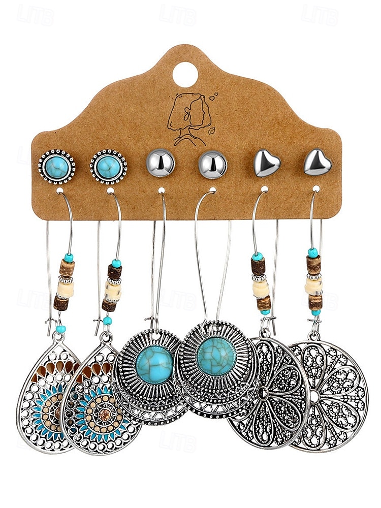 Women's Bohemian Alloy Turquoise Earrings Set, Multi Style Drop and Stud Earring Collection for Beach Vacation, Daily Casual Wear, Travel and Resort Styling 2026 - $9.99 –P12