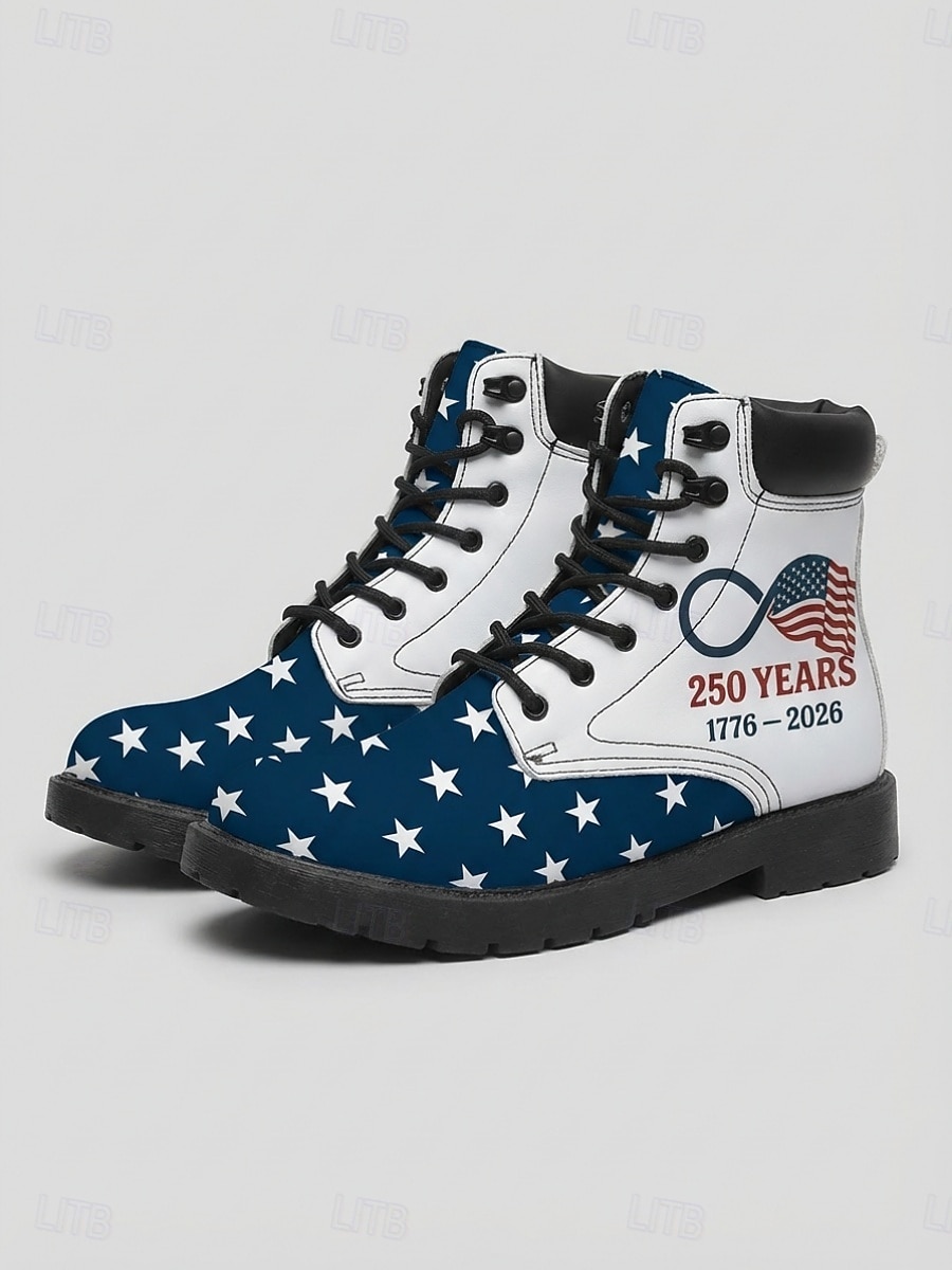 stivali da combattimento patriottici da uomo per il 250° anniversario degli Stati Uniti - stivali con stampa a stella e design a bandiera per parate, 4 luglio, festival e celebrazioni patriottiche del 2026 a $69.99 –P1