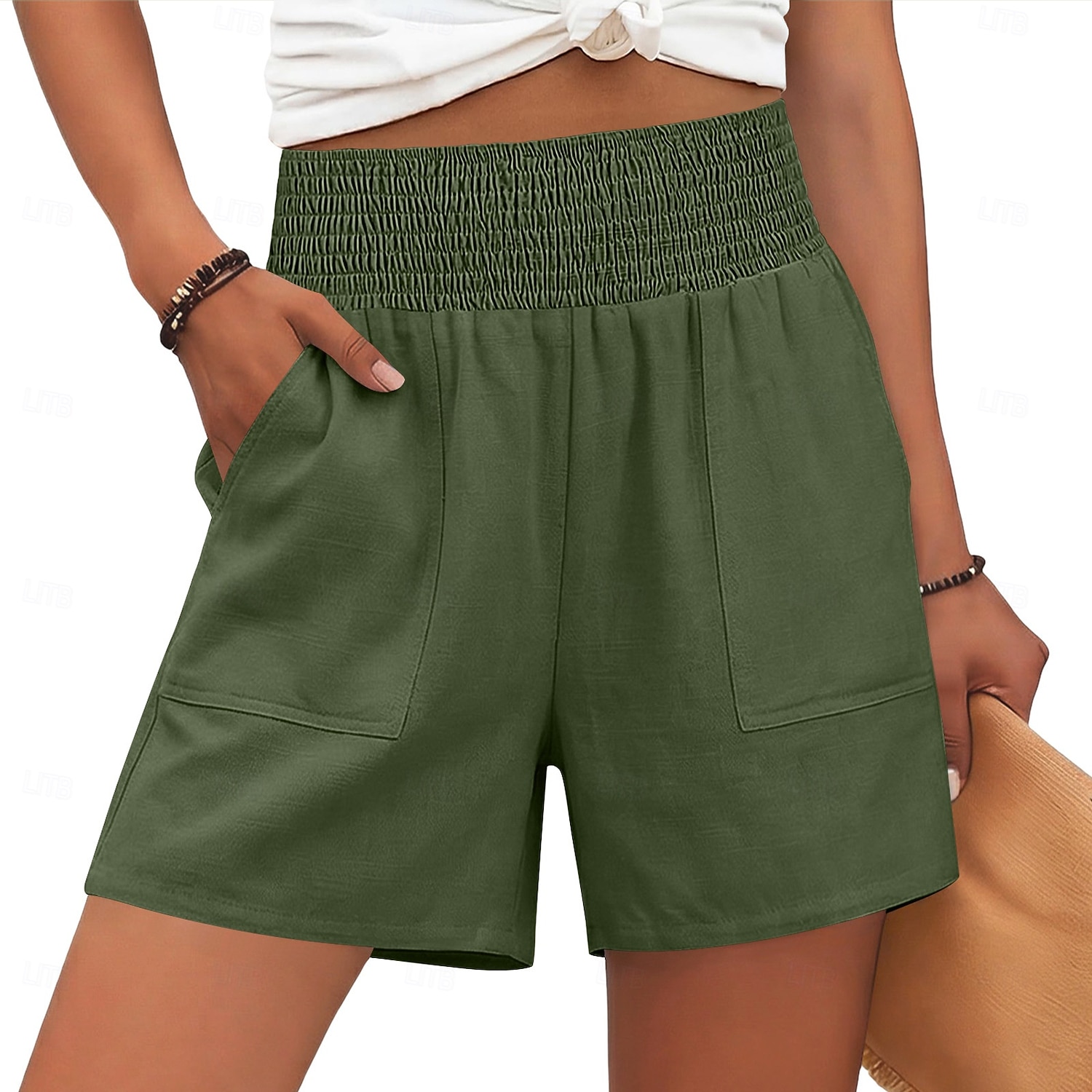 Femmes Chinos Shorts Vacances Basique Court Taille haute Uni Confort Élastique Quotidien Mer bleue Noir Rouge bleu marine Été Printemps Coupe Ample de 2026 ? $18.99 –P1