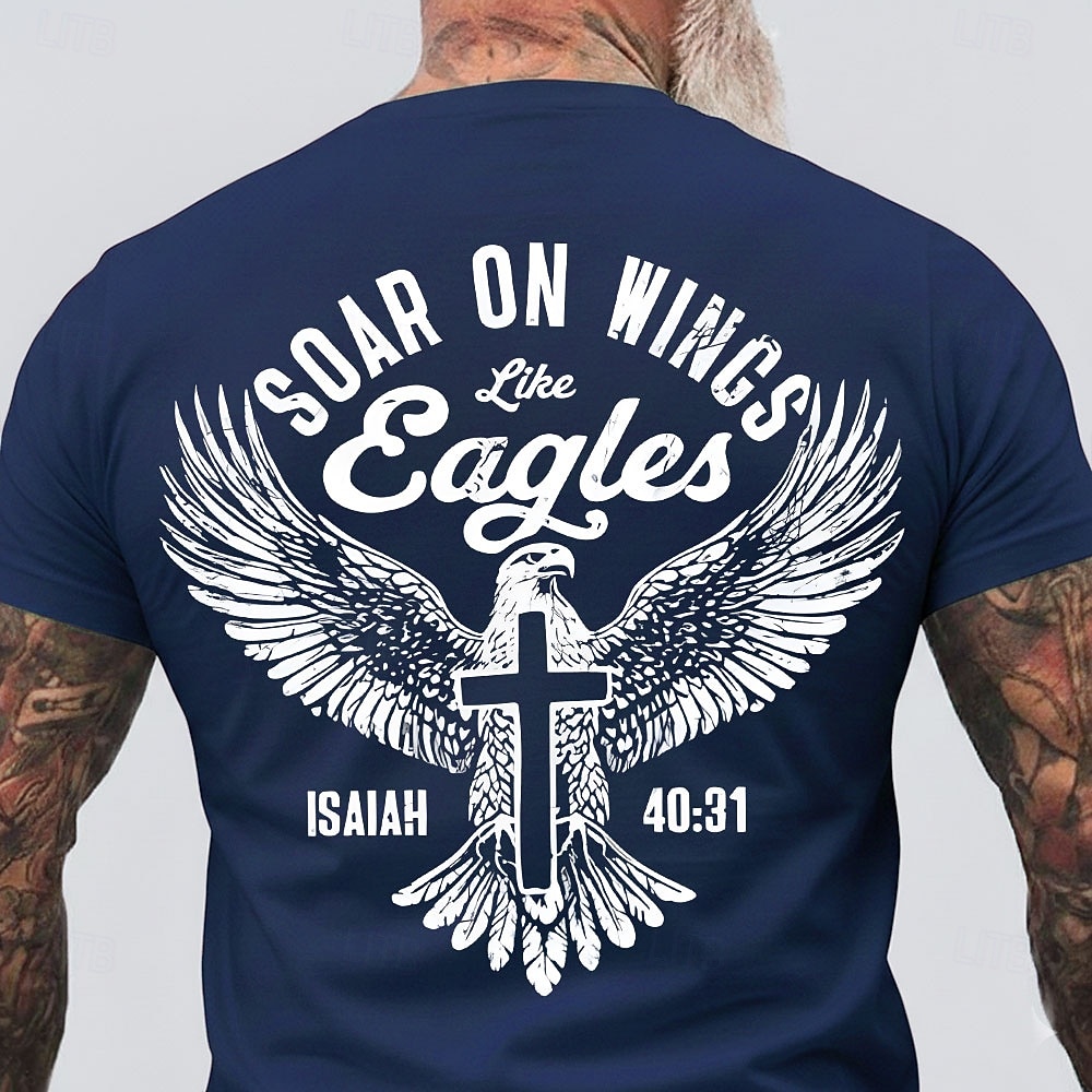 Men's Bible Soar On Wings Like Isaiah 40 31 Eagle Cross Christian Religious Faith Motivational T Shirt Graphic Crew Neck Regular Fit Casual Church Designer Clothing Apparel 2026 - $18.99 –P1