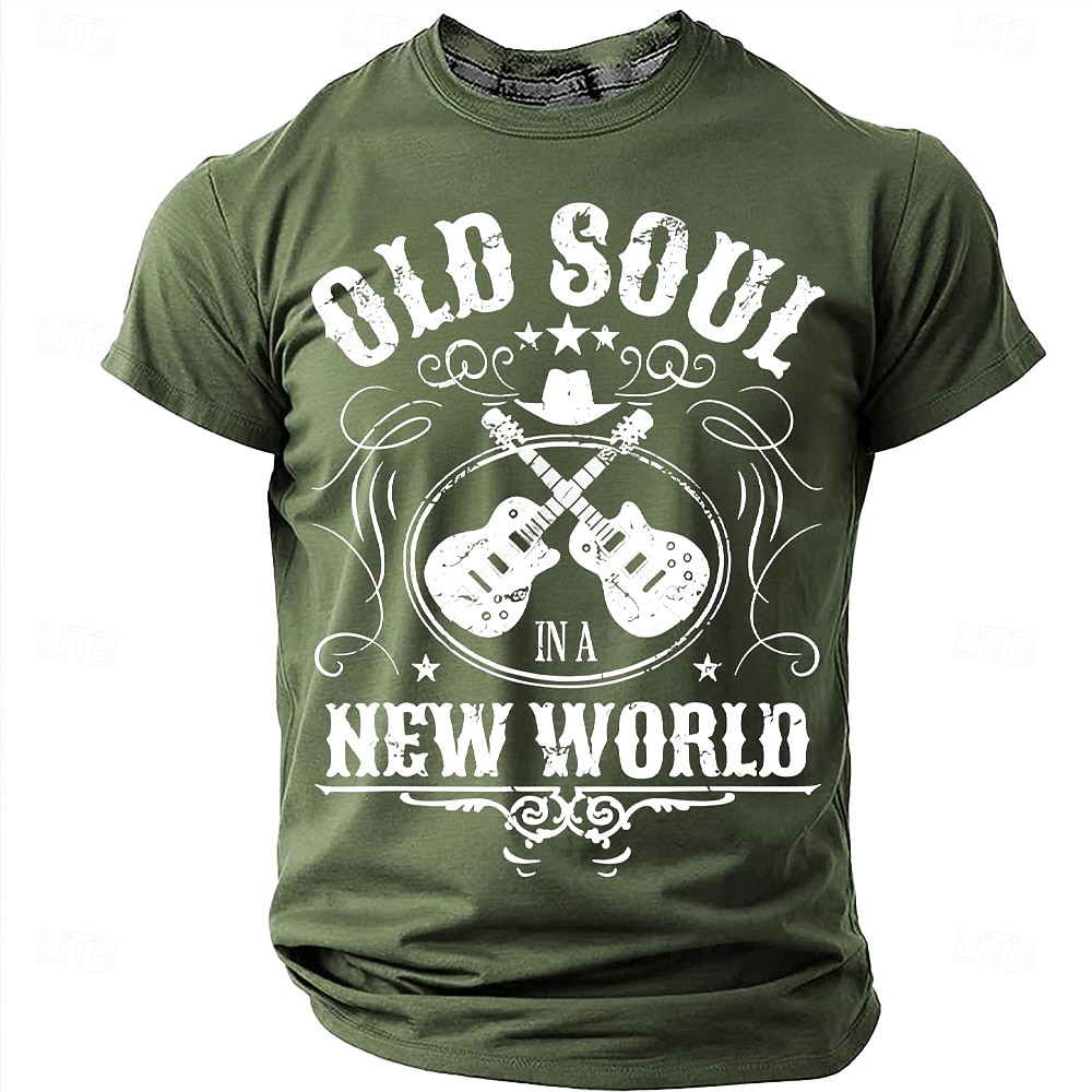 Men's Old Soul In A New World Crossed Guitars Cowboy Hat Stars Vintage Distressed Country Music Retro T Shirt Tee Graphic Regular Fit Casual Concert Gift Designer Clothing Apparel S M L XL XXL XXXL 2026 - $18.99 –P10