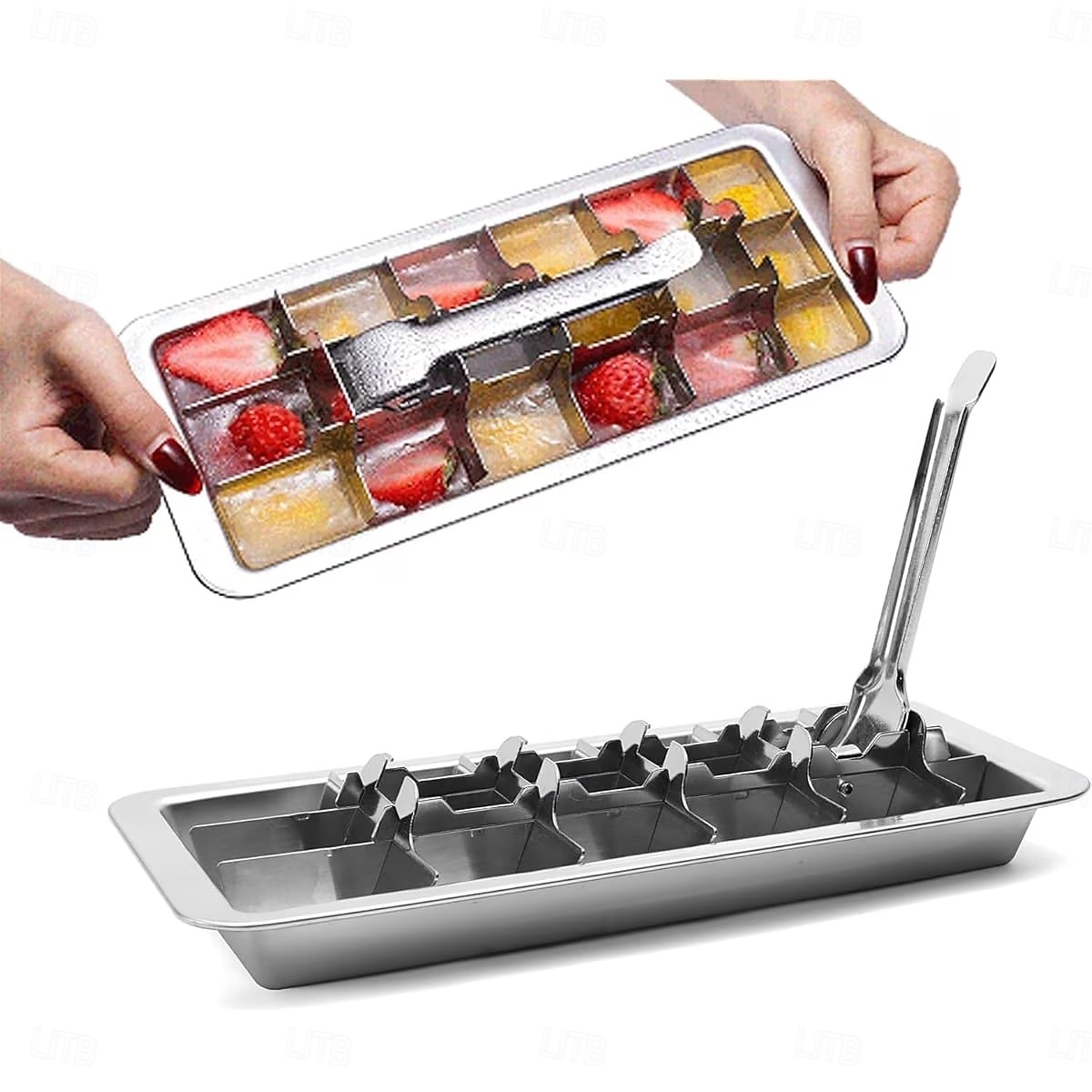 Vassoio per cubetti di ghiaccio in acciaio inox a 18 scomparti con maniglia per un facile rilascio, vassoio per il ghiaccio rimovibile per la preparazione di cubetti di ghiaccio e alimenti surgelati, del 2026 a $27.99 –P1