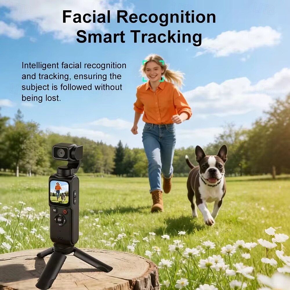 Cámara de bolsillo con estabilizador 4K Ultra HD y seguimiento automático de 330°. &Seguimiento facial, cámara de acción portátil con pantalla táctil de 1,72", cámara inalámbrica wifi para vlogs de 2026 - $149.99 –P5