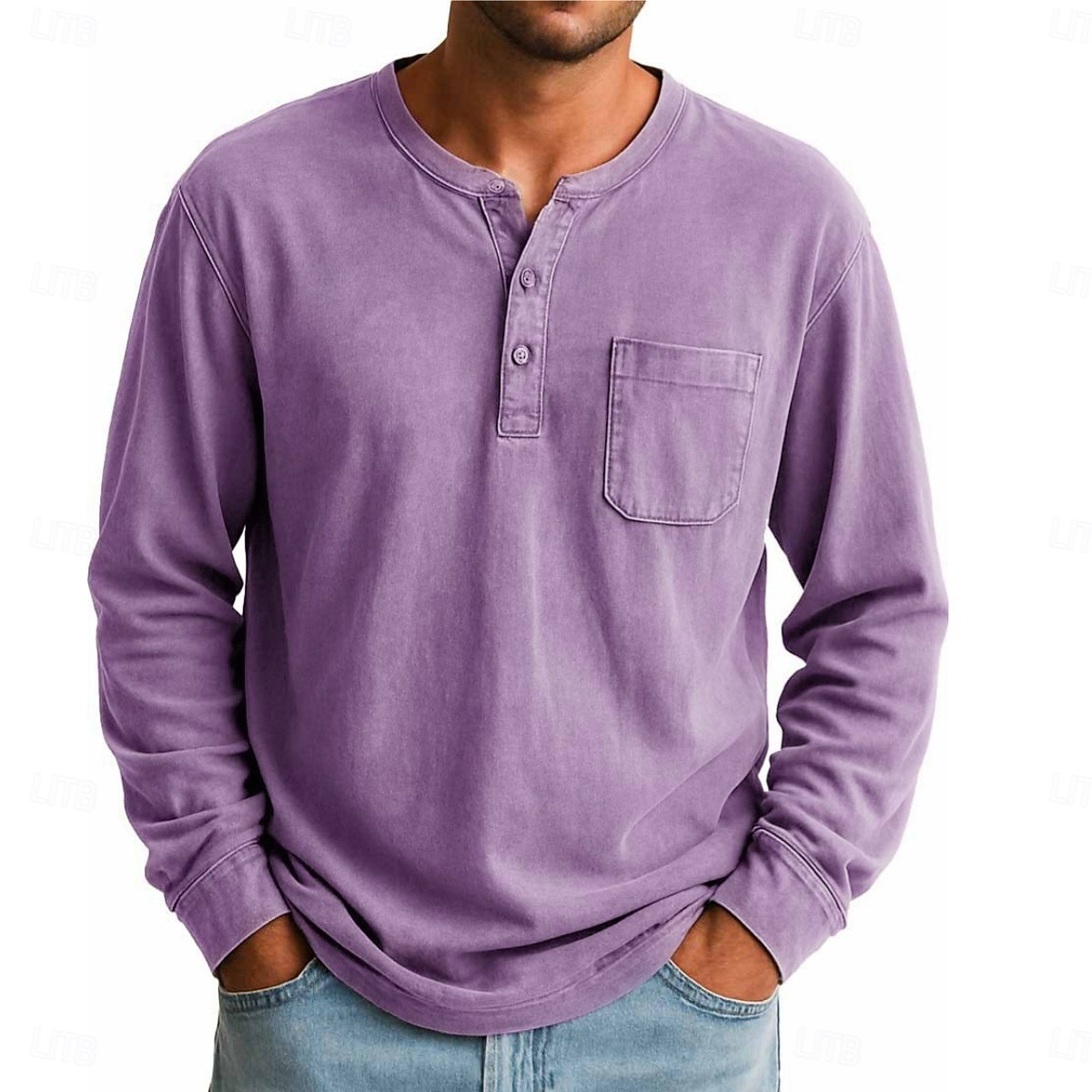 SoftFade™ Men's Henley Shirt T shirt Tee Long Sleeve Vintage Retro Vintage Casual Vintage Style Garment Dyed Faded Henley Casual Spring Fall Gray Purple Henley T-Shirt 2026 - $32.99 –P9