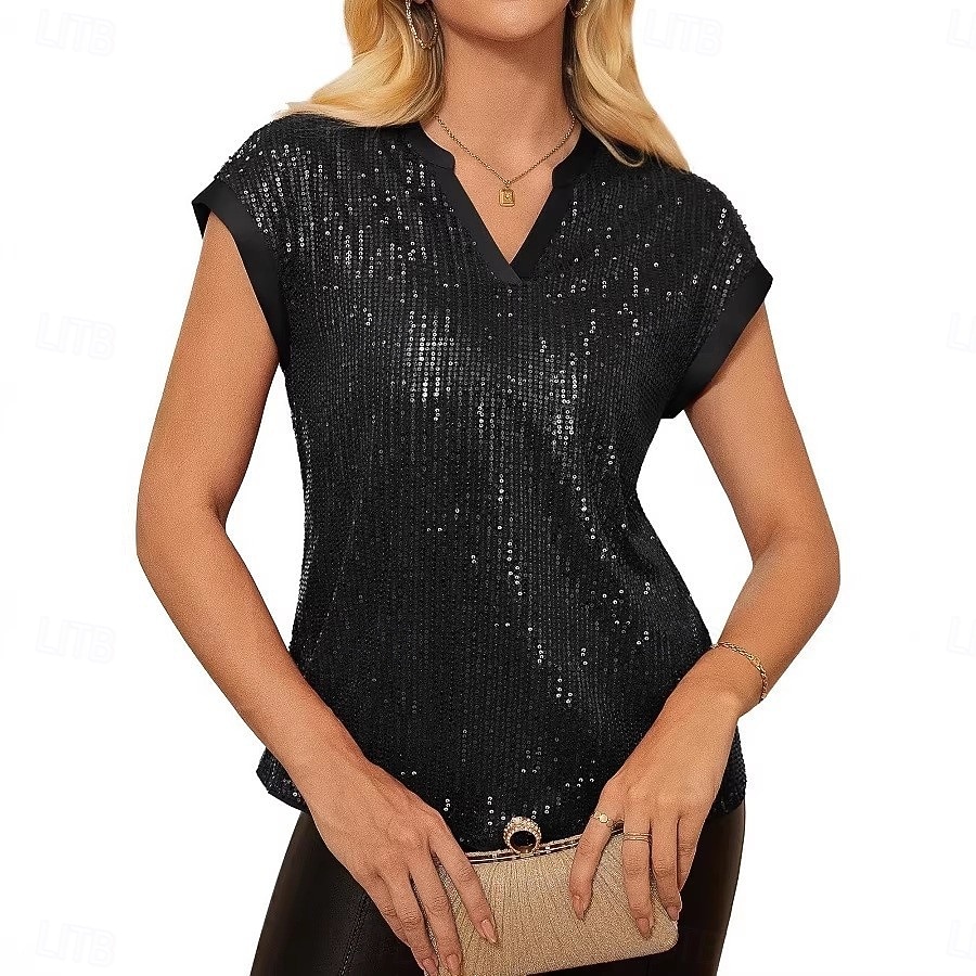 Retro Antiguo Disco Años 80 T-Shirt Mangas cortas Disco Lentejuelas Escote en Pico Disfraz Mujer Víspera de Todos los Santos Carnaval Festival de Música Fiesta Club nocturno Adultos Camiseta Verano 2026 - $34.99 –P4