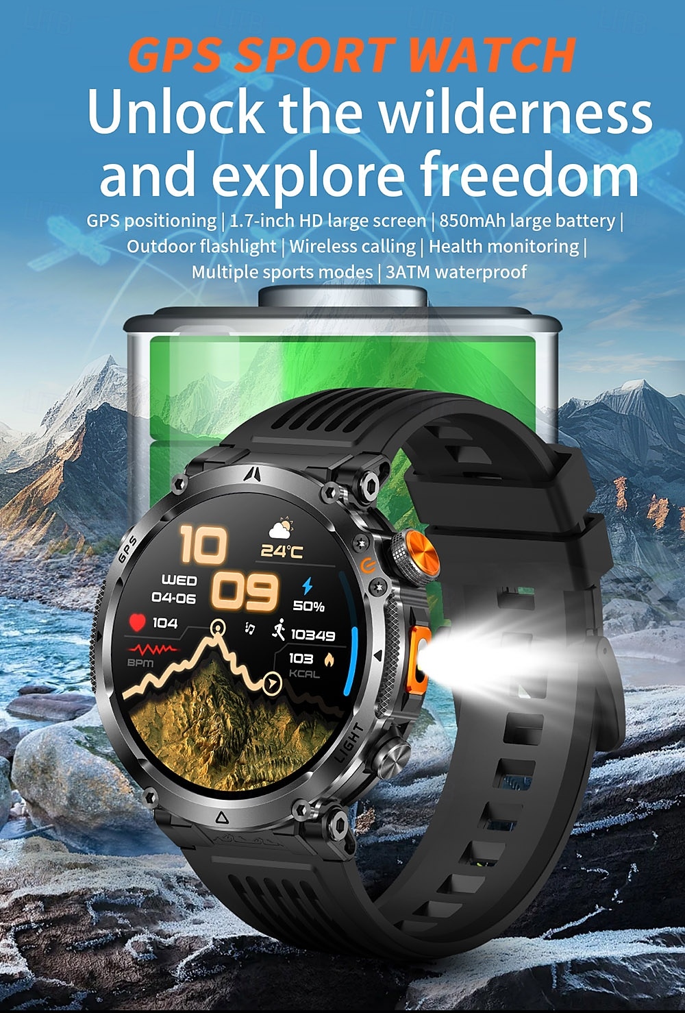 Rugged GPS Smart Watch for Men, Outdoor Sports Watch with 6 Satellite Positioning Systems, Trajectory Return Tracking for Mountaineering Hiking, Heart Rate SpO2 Monitor, Waterproof Metal Band Watch 2026 - $57.99 –P1