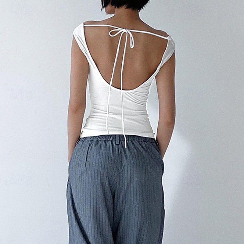 Per donna Maglietta Arricciato Semplice Elegante Moda Sexy Senza Maniche Senza Spalle Top Regolari Quotidiano Uscire Weekend Nero Bianco Estate Primavera del 2026 a $13.99 –P7