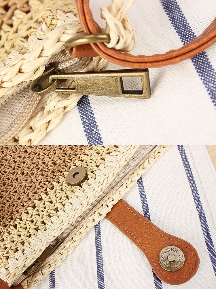 Женская богемная соломенная сумка с кисточкой, регулируемым плечевым ремнем, два цвета (белый и хаки), легкая плетеная пляжная сумка, идеально подходит для отдыха, повседневной носки и летних прогулок. 2026 - $18.99 –P9