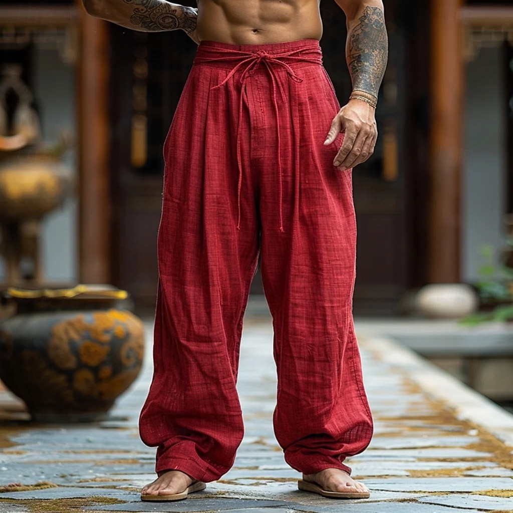 Herren Hose aus Baumwollleinen Hose Sommerhose Baggy-Hosen Strandhose Kordelzug Elastischer Bund Einfarbig Einfach Komfort Atmungsaktiv Täglich Outdoor Strand Urlaub Mode Rote Unelastisch 2026 - $31.99 –P1