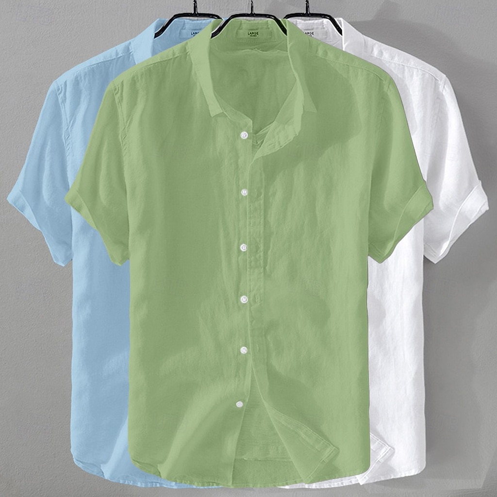 Per uomo Camicia Camicia di lino Camicia Estiva Abbigliamento da spiaggia Camicia con Bottoni Semplice Casuale Spiaggia Nero+Bianco+Grigio Blu navy + blu + bianco Kaki+Verde+Blu navy Blu navy + blu del 2026 a $41.99 –P8