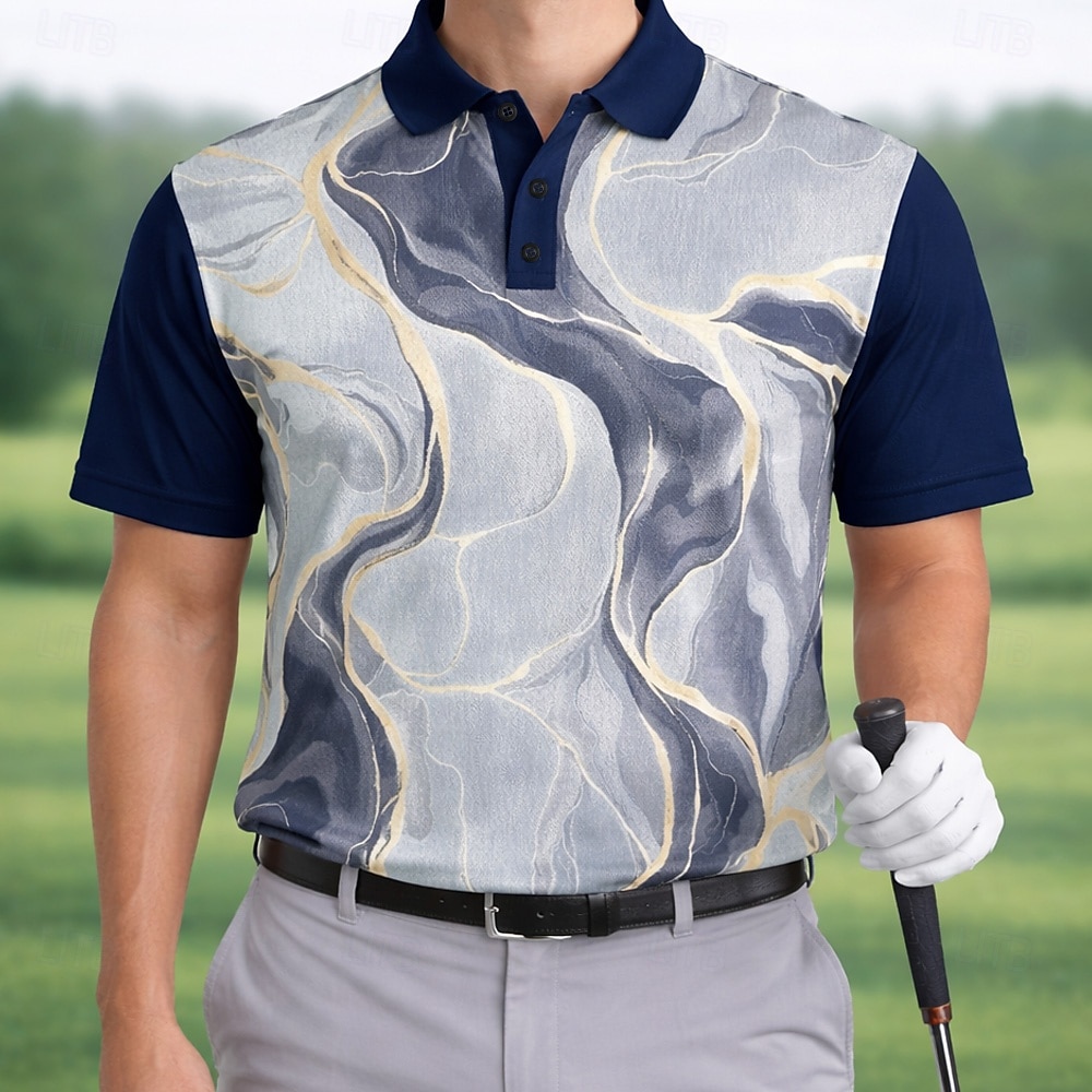 Per uomo Marmo Polo Sportivi Manica Corta Magliette polo Camicie con Colletto Casual Athleisure Abbigliamento quotidiano Stampa 3D Bottoni Primavera & Estate Blu Blu marino Viola del 2026 a $22.99 –P1