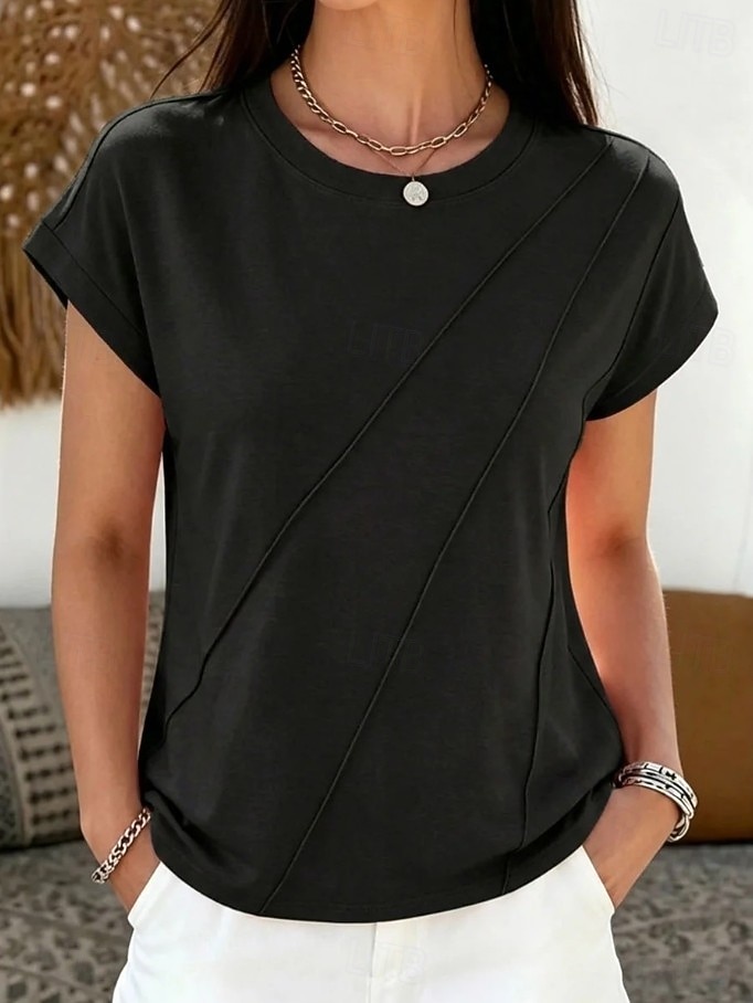 Per donna Maglietta Elegante Classico Manica Corta Girocollo Top Regolari Casuale Blu Nero Bianco Rosa Estate Primavera del 2026 a $21.99 –P4