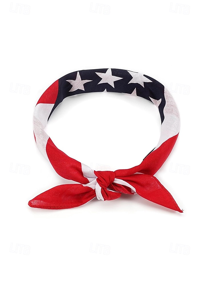 Dwuczęściowy zestaw bandany damskiej w stylu boho z bawełny z amerykańską flagą, uniwersalny szal na głowę i komin na 250. rocznicę USA, Dzień Niepodległości, festiwale i codzienny ubiór 2026 - $9.99 –P10