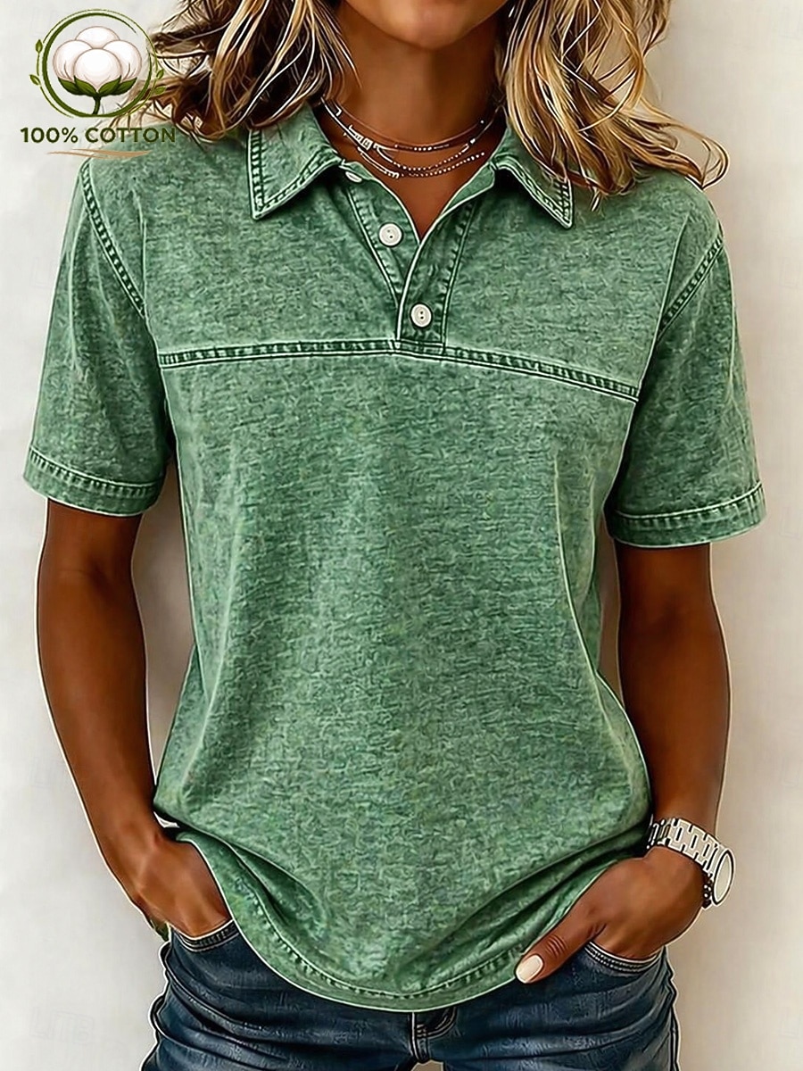 Camiseta Henley vintage para mujer, 100% algodón - Blusa básica de manga corta con lavado suave 2026 - $28.99 –P11