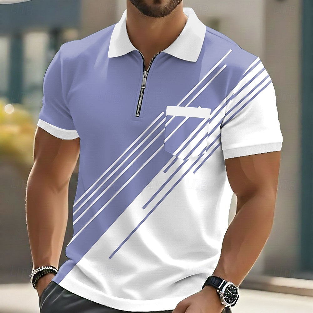 Homens Geométrico Camisas Polo Manga Curta Camisas polo Lapela Casual Ao ar livre Feriado Roupa Diária Bolsos Impressão 3D Primavera Verão Azul Preto Roxo de 2026 por $22.99 –P3