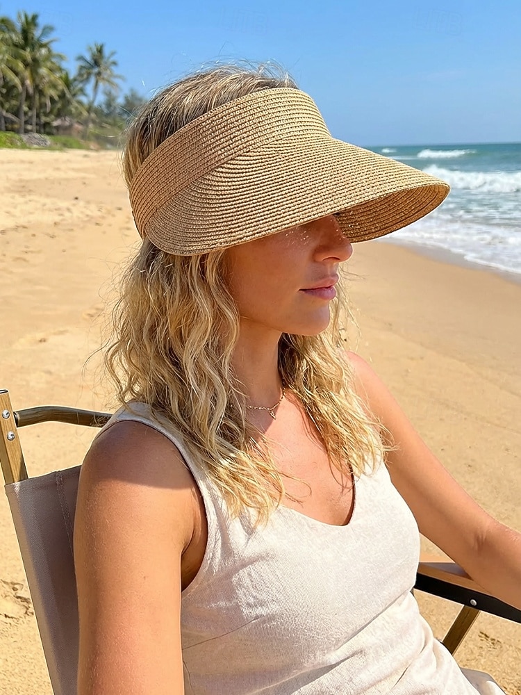 Visera de paja estilo boho para mujer, gorra de playa plegable y ajustable multicolor para vacaciones, resort de verano y uso casual diario. 2026 - $11.99 –P2