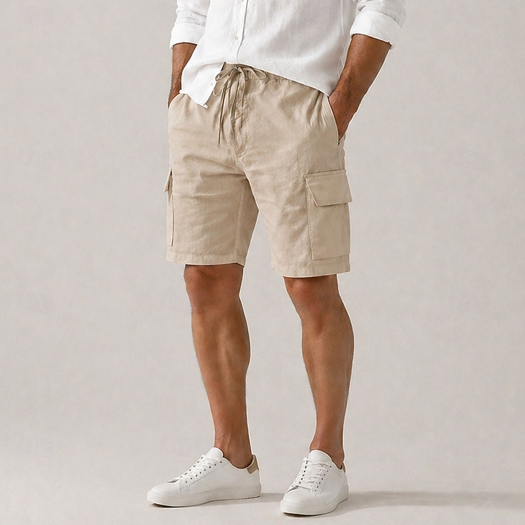 Short cargo en lin pour homme – longueur genou, taille élastique avec cordon de serrage, multipoches, confortable &respirant, décontracté, extérieur &vacances à la plage, noir & blanc de 2026 ? $35.99 –P5
