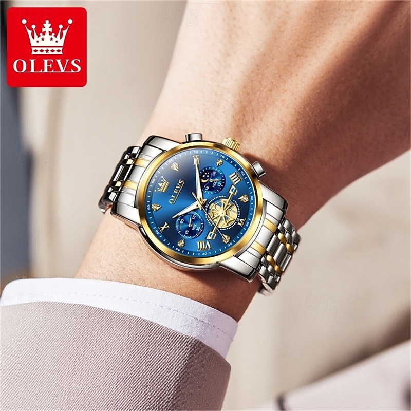 Olevs heren automatisch horloge luxe skeleton mechanisch polshorloge met maanfase waterdicht lichtgevend tweekleurig roestvrijstalen zakelijk modehorloge voor heren 2026 - $45.99 –P18