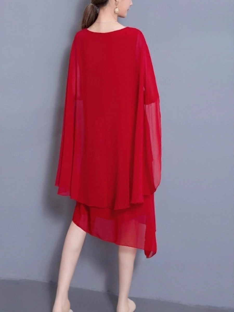 chiffon red dress knee length A-line Sweetheart Knee-length Chiffon Mother of the Bride Dress