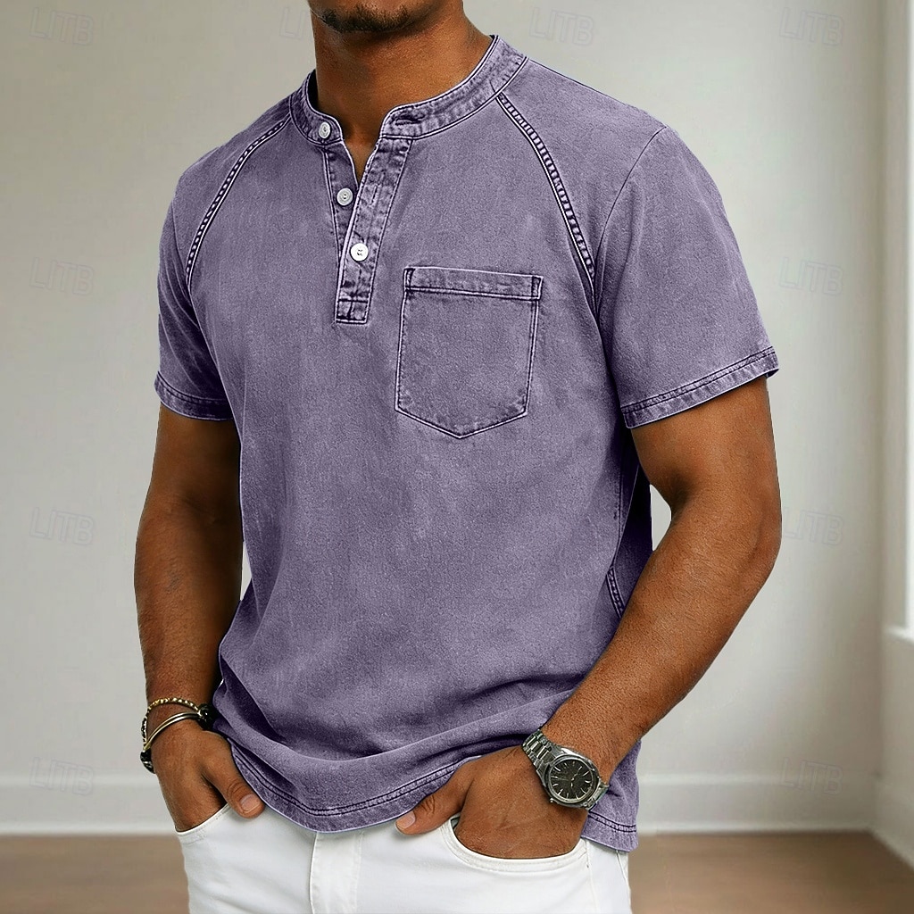 Ανδρικά Μπλουζάκι Πουκάμισο Henley Πουκάμισο 100% Cotton Acid Wash Μπλουζάκι μπλουζάκι Κοντομάνικο Χένλι Φθινόπωρο & Χειμώνας Καλοκαίρι Άνοιξη Σκέτο Βίντατζ Κομψό στυλ street Καθημερινό 2026 - $21.99 –P18