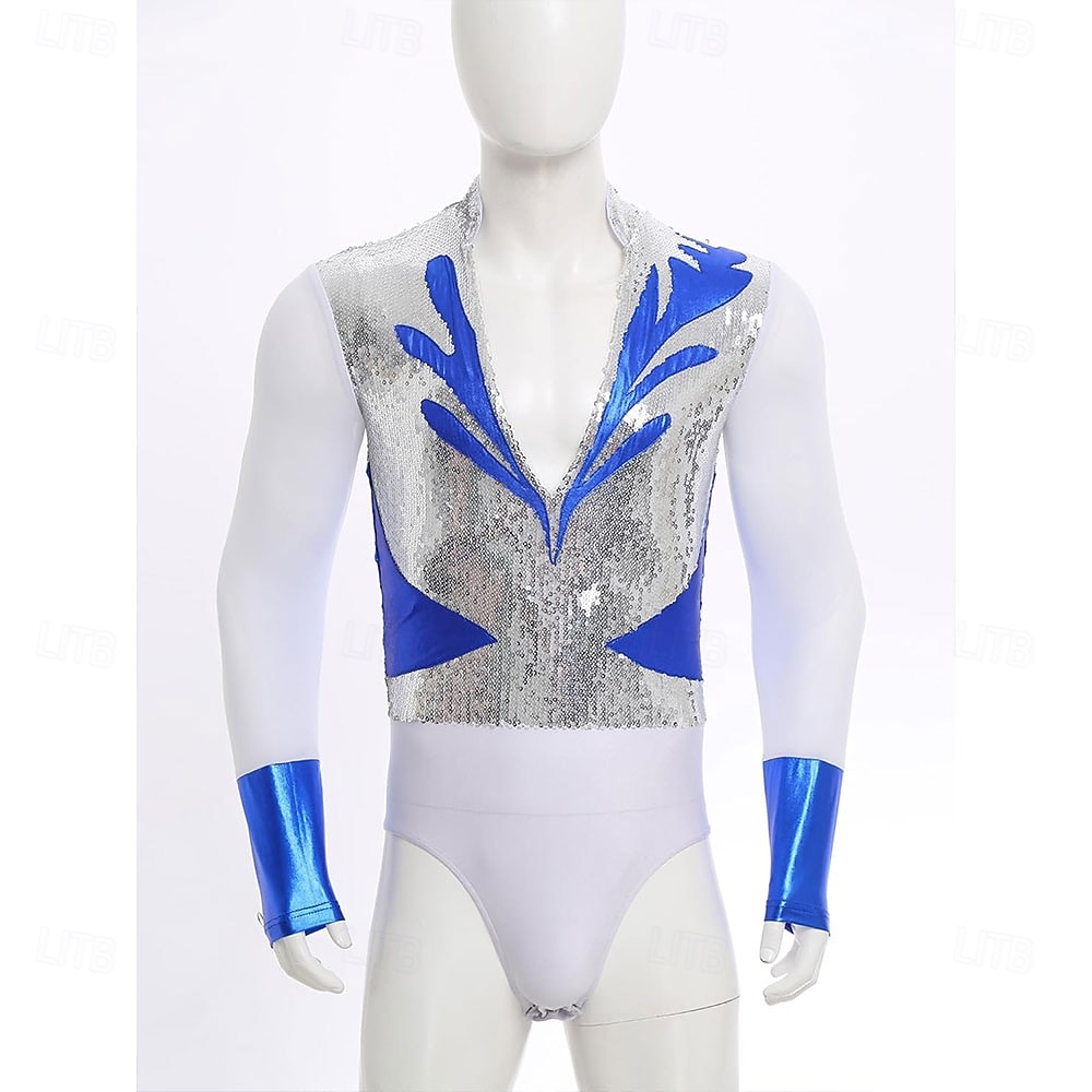 Men's Latin Ballroom Shirt Bodysuit - Sequin & Metallic Spliced Leotard for Salsa, Samba & Performance 2026 - $305.39 –P4