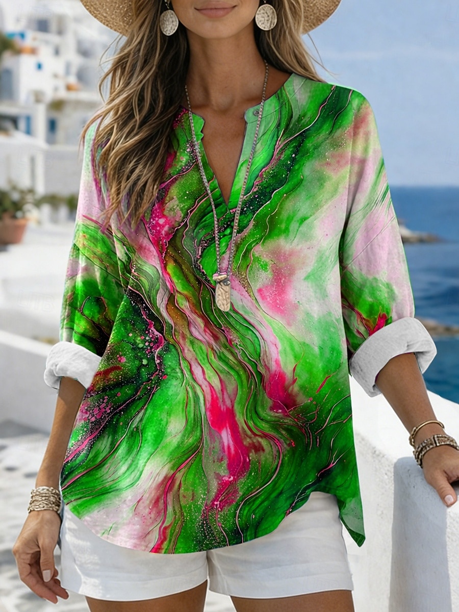 Dames Blouse Afdrukken Grafisch Geometrisch Abstract Vintage Dagelijks Stijlvol Lange mouw V-hals Normale tops Casual Dagelijks blauw Lichtgroen Rood Paars Groen Zomer Lente 2026 - $28.99 –P4