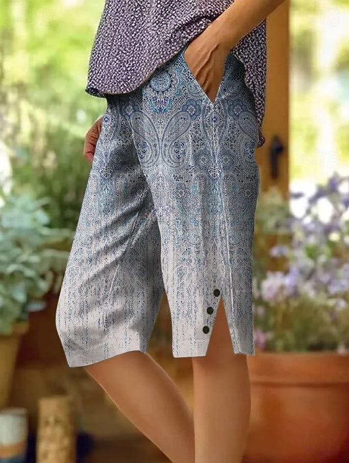 Dames Katoenen linnen shorts Capri broeken Vakantie Vintage oma-stijl aan de kust Knielengte Medium Taille Bloemig Grafisch Paisley Afdrukken Comfort Inelastisch Dagelijks Buiten Straat blauw 2026 - $31.99 –P3