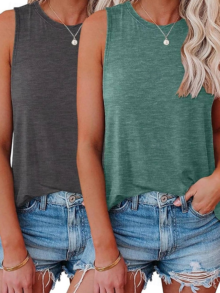 Confezioni multiple 2 pezzi Per donna Girocollo Senza Maniche Bianco + rosa Canotta Maglietta senza maniche Maglietta Tinta unica Casuale Quotidiano Poliestere Estate del 2026 a $25.99 –P8