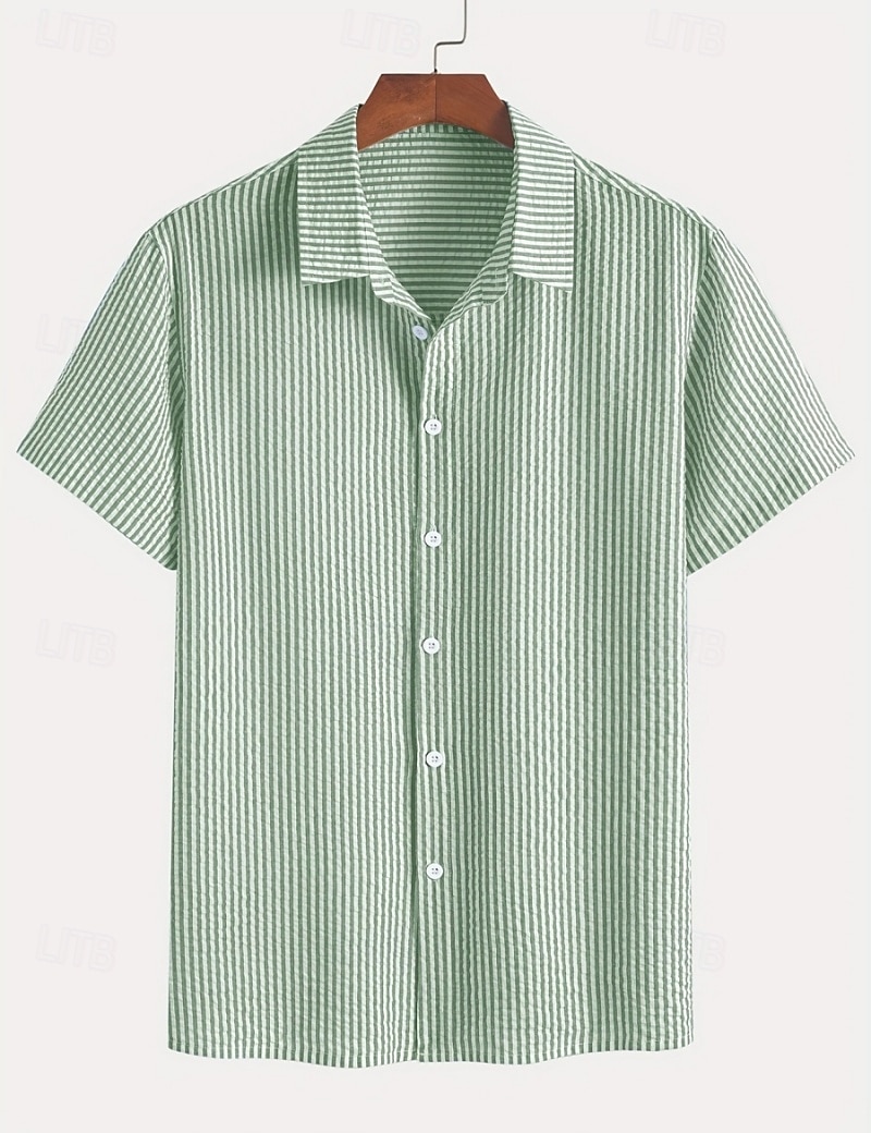 Men's Shirt Casual Shirt Seersucker Shirt Button Up Shirt Blue Black Red Green Short Sleeve Vertical Stripes Shirt Collar Casual Daily Buttons Clothing Apparel Elegant Fashion Casual 2026 - $24.99 –P4