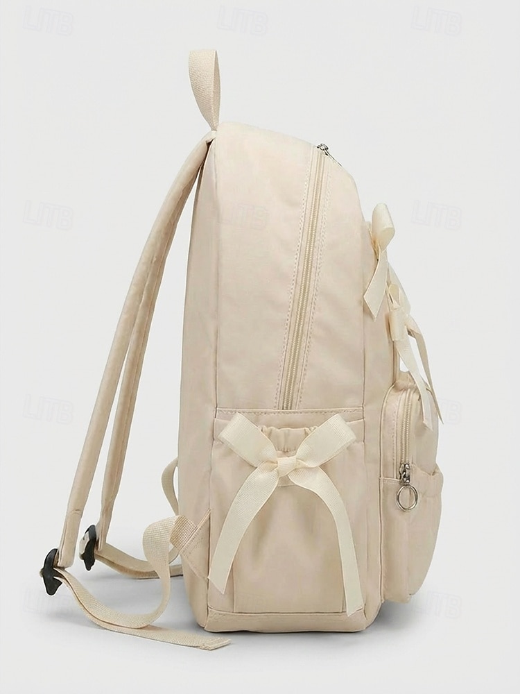 Mochila feminina de poliéster com laço decorativo, várias cores, grande capacidade com vários bolsos, alças ajustáveis, perfeita para o ensino fundamental. &volta às aulas no ensino fundamental, de 2026 por $24.99 –P3