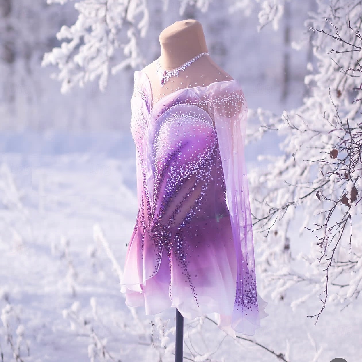 Vestido de patinaje artístico Mujer Patinaje Sobre Hielo Vestidos Morado Retazos Dedo Pulgar Elástico Entrenamiento Competición Ropa de Patinaje Clásico Cristal / Strass Manga Larga Patinaje sobre 2026 - $592.09 –P2