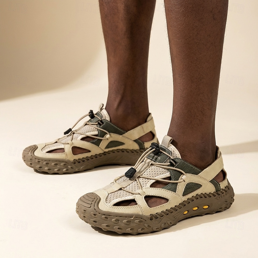 Tênis masculino bege com recortes, cadarço, leve, respirável e confortável para caminhadas, viagens, lazer ao ar livre, aventuras de verão e uso casual ativo. de 2026 por $54.99 –P2