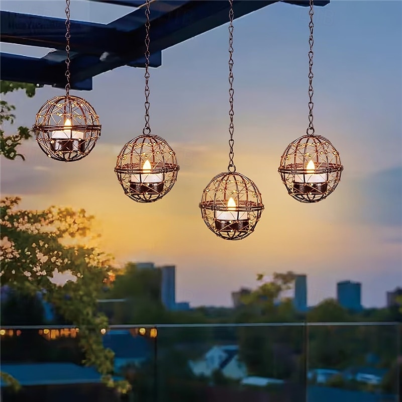 Lumânări solare metalice cu sferă de lumină, lumini decorative suspendate din fier forjat, lumini LED solare pentru exterior, lumini pandantive pentru grădină și terasă, potrivite pentru grădini, 2026 - $25.99 –P3
