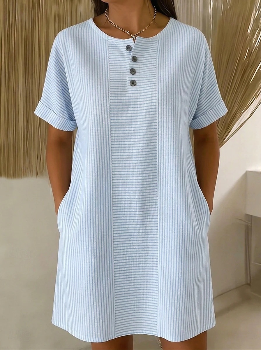 Dámské Krátké mini šaty Volnočasové šaty Pruhované šaty Tričkové šaty Elegantní Módní Denní Dovolená Běžný Proužky Krátký rukáv Tričkový Vodní modrá Světlá růžová Trávová zelená Léto Jaro 2026 - $22.99 –P1