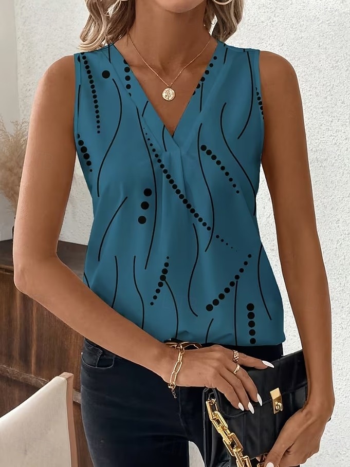 Women's Tank Top Graphic Geometric Abstract Elegant Vintage Stylish Sleeveless V Neck Crop Tops Beach Wedding Casual Daily Blue White / Black White Light Green Brown Summer Spring 2026 - $21.99 –P4