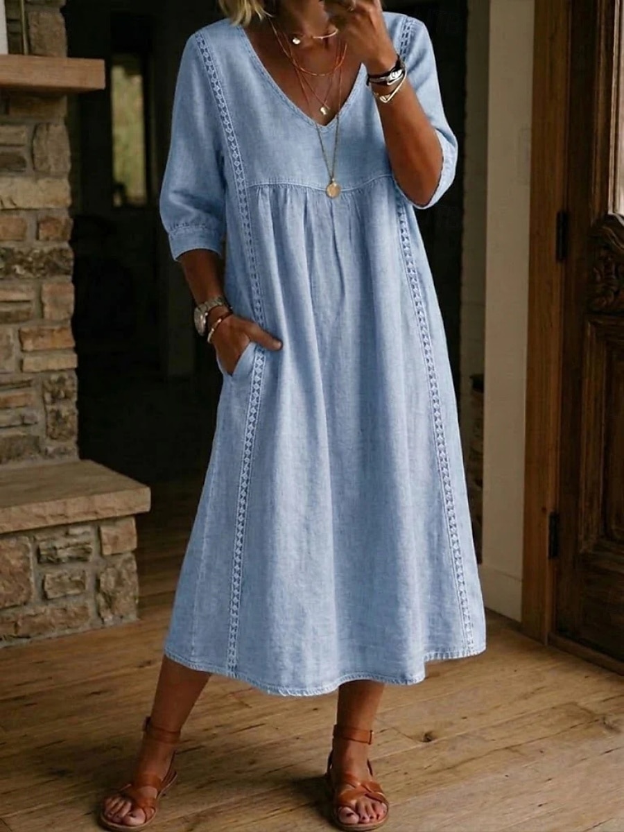casual aline summer dresses Cream A-Line Midi Casual Party Dress with Floral Print Cream Floral Print / Large