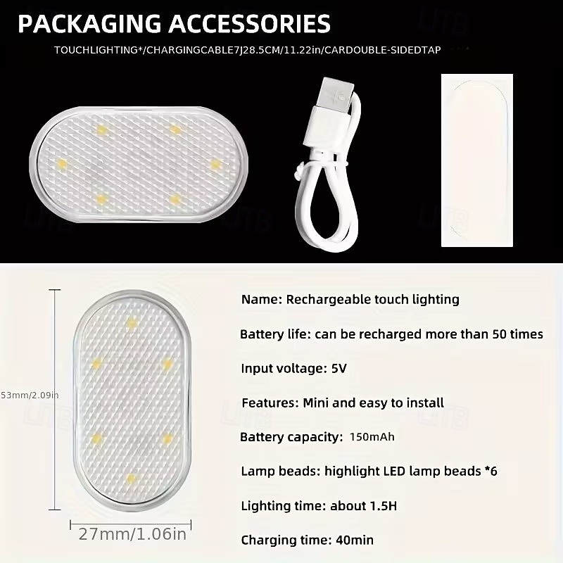 Lot de 4 lampes d'ambiance LED sans fil pour l'intérieur de voiture, rechargeables par USB, à capteur tactile et aimantées, pour plancher, portières et coffre, étanches et compactes, disponibles en de 2026 ? $19.99 –P7