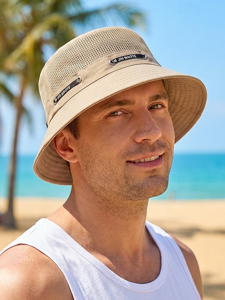 Chapéu bucket masculino respirável e leve em poliéster, várias cores, secagem rápida, ideal para férias na praia, pesca, caminhadas e uso casual no dia a dia. de 2026 por $11.99 –P3